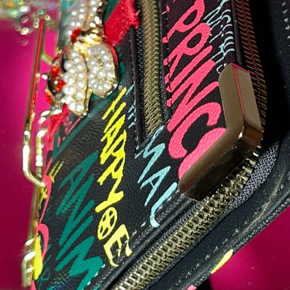 Alba Saffiano Leather Inspirational Black Zip-around Long Wallet 8” x 4.… - Picture 8 of 17